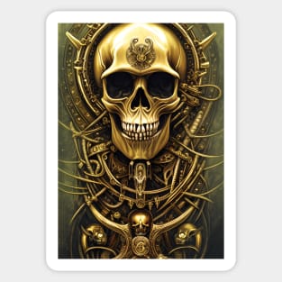 Skull With Gold Ornaments | Gold Skull Artwork | Armored Skull | Dystopian Skull | Skull Warrior Sticker